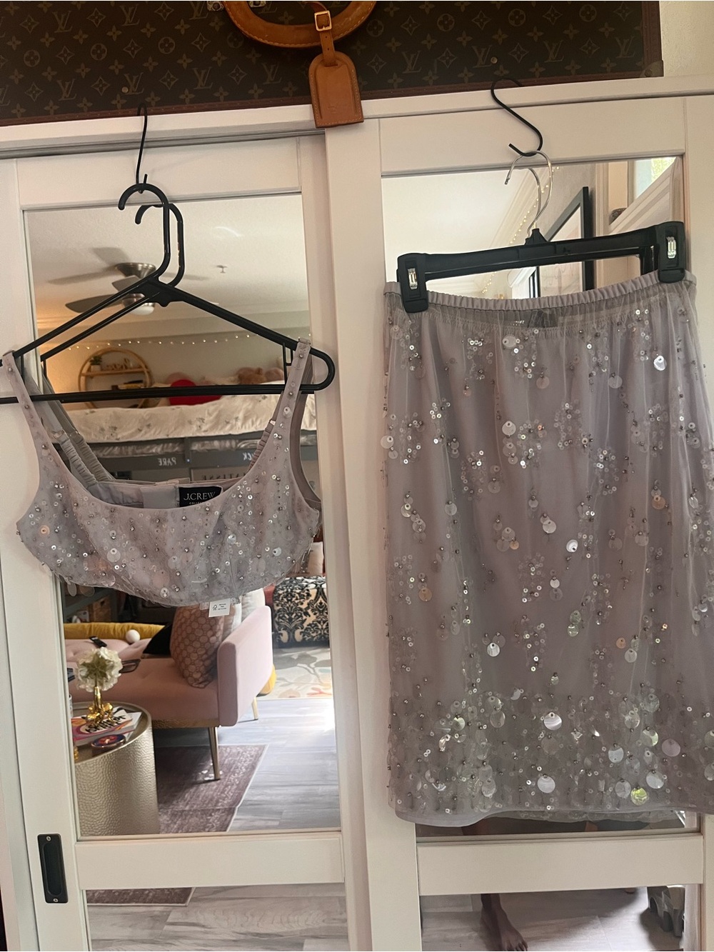 NWT! J. Crew Collection Flower-Sequin Midi Skirt, Silver XS - Picture 2 of 4